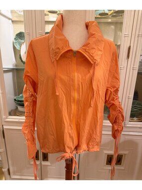Nanette Lepore Orange Star Print Hooded Jacket Zip Front Lightweight Size L
